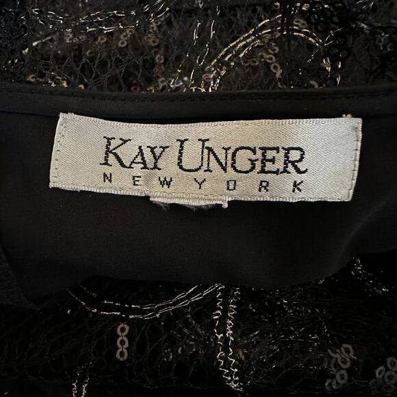 Vintage Kay Unger Sleeveless Dress Black Gold Lace Women's Plus Size 14 - Picture 4 of 10